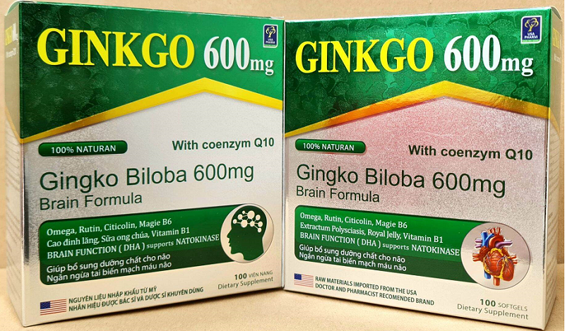 Thực phẩm chức năng tốt cho não Ginkgo 600mg With Coenzyme Q10. (Ảnh: Sưu tầm Internet)