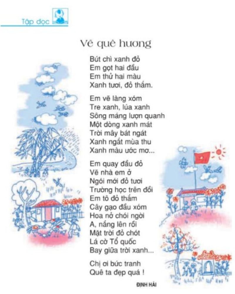 Bài vẽ quê nhà giờ đồng hồ Việt lớp 3. (Ảnh: Chụp SGK)