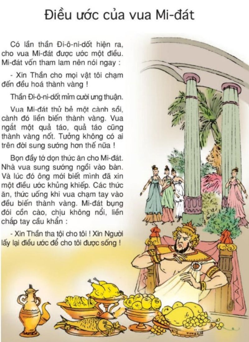 Nội dung bài Điều ước của vua Midad lớp 4. (Ảnh: Trích từ SGK)