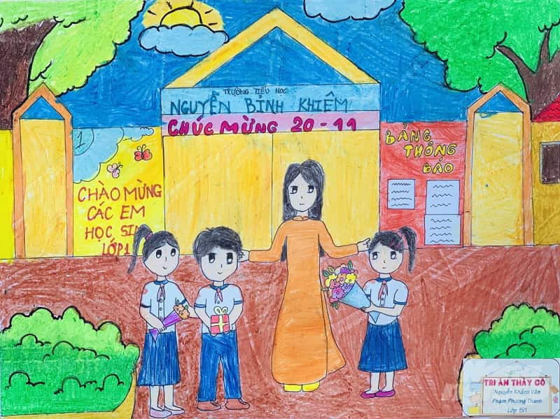 Các Em học sinh trường Tiểu học Tân Tiến hướng về ngày Nhà giáo Việt Nam 20 11