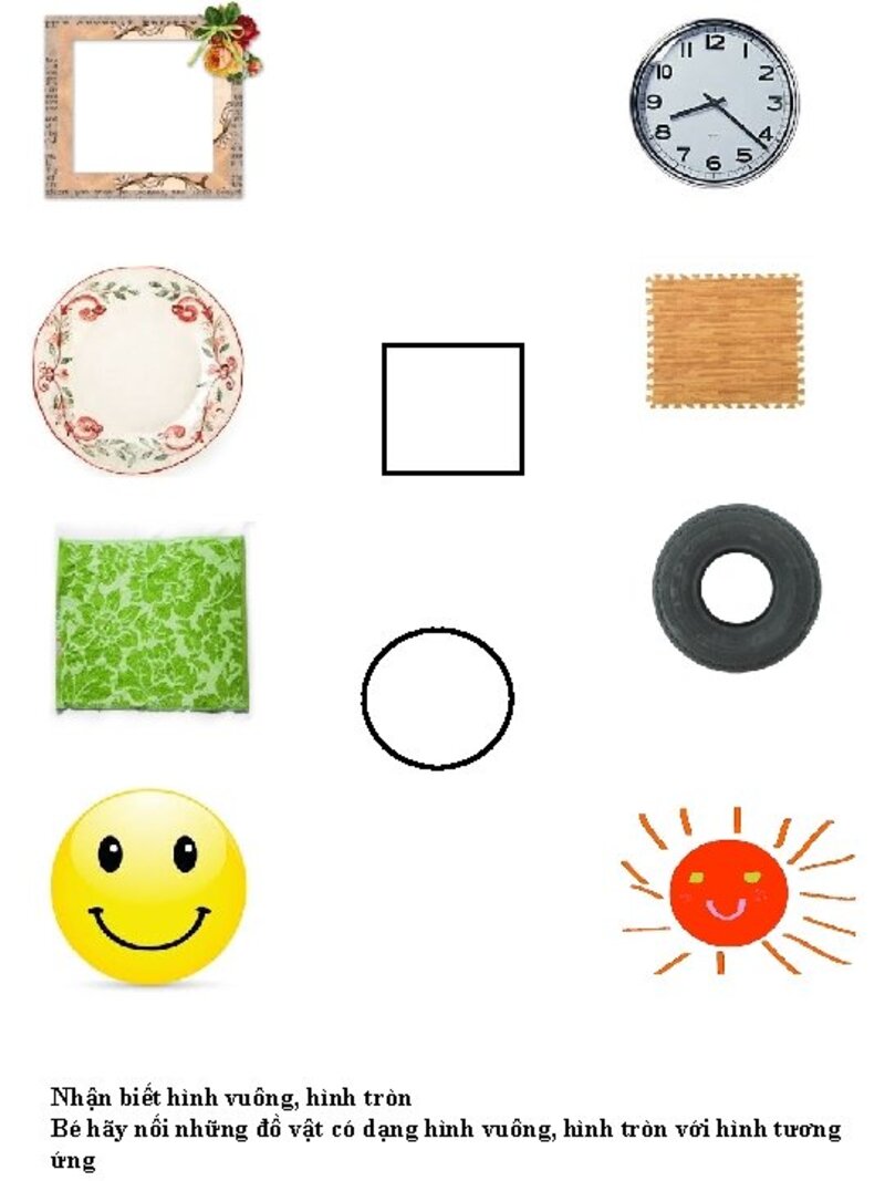 Đưa ra ví dụ cho trẻ về hình vuông và hình tròn trong thực tế (Nguồn ảnh: Sưu tầm Internet)