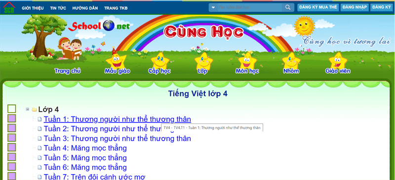 Trang web dạy tiếng Việt cho học sinh tiểu học. (Ảnh: Thegioididong.com)