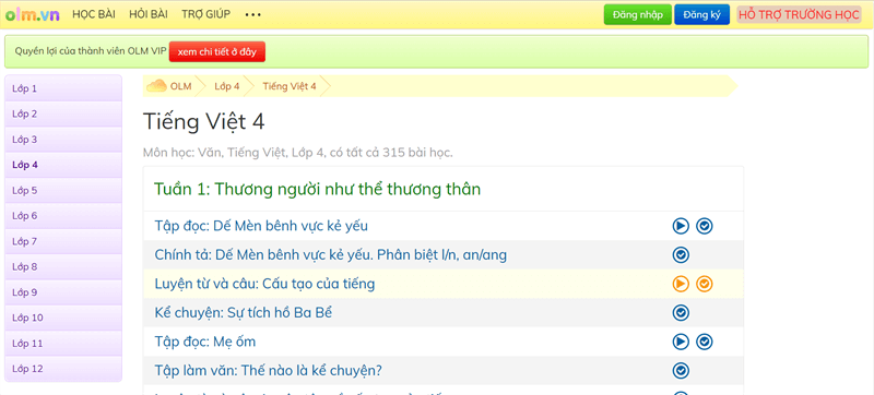 Website học tiếng Việt dành cho học sinh cấp 1. (Ảnh: Thegioididong.com)