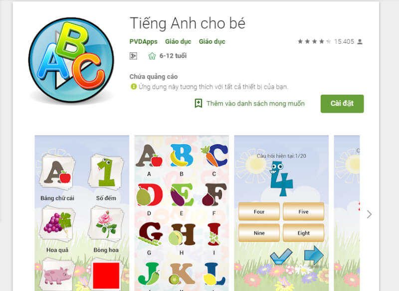  Tiếng Anh cho bé là app học tập chất lượng cao dành cho bé. ( Ảnh: Điện máy xanh)
