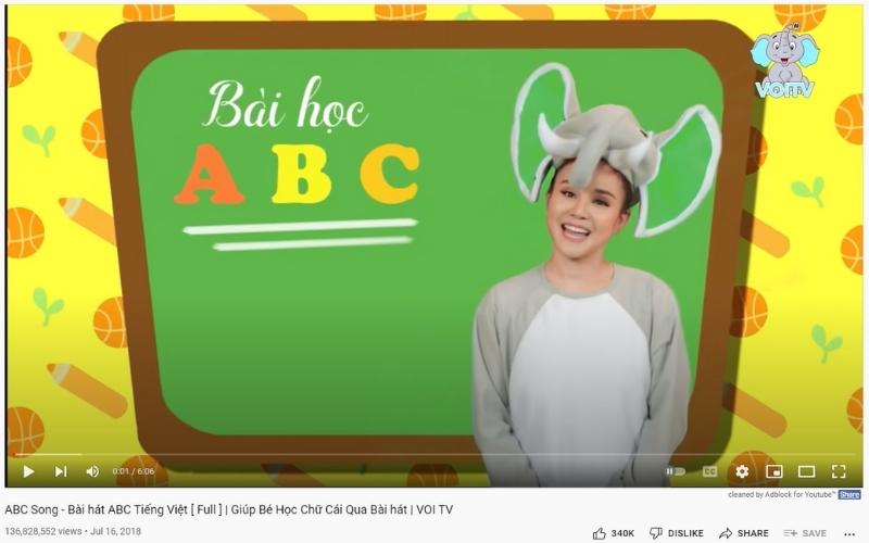 Bài hát ABC Song tiếng Việt trên VOI TV. (Ảnh: Chụp màn hình)