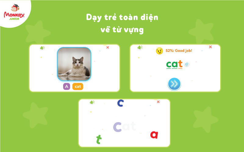 Trẻ học từ vựng toàn diện trên app Monkey Junior. (Ảnh: Monkey)