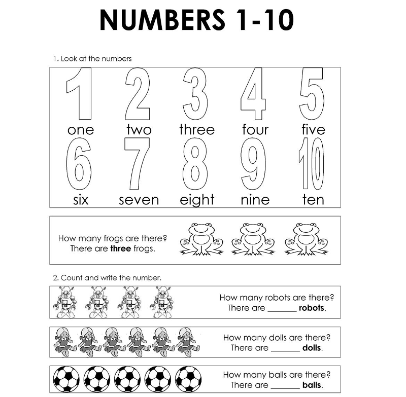 Bài tập toán tiếng Anh cho bé 5 tuổi đơn giản. (Ảnh: Vndoc)