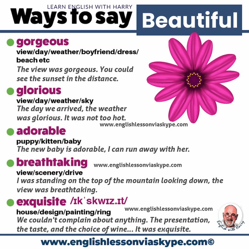 Một số từ vựng liên quan đến Beautiful. (Ảnh: Internet)