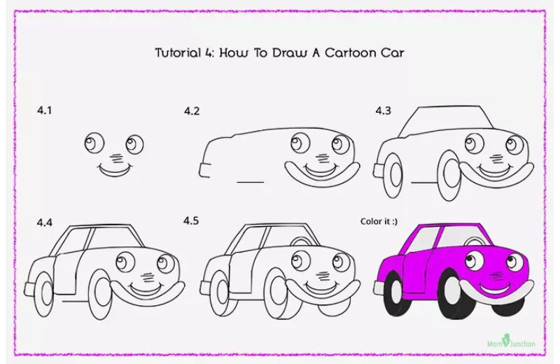 Vẽ xe ô tô hoạt hình. (Ảnh: Momjunction.com)