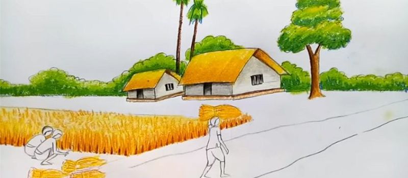 89 Mẫu tranh tô màu phong cảnh làng quê cho bé sáng tạo