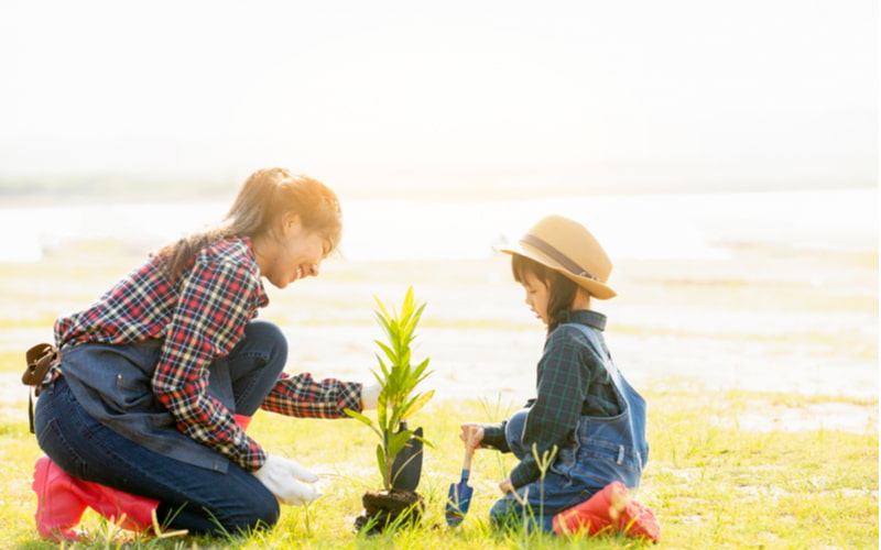 Cho con chăm sóc cây cối để con hình thành ý thức bảo vệ môi trường. (Ảnh: Shutterstock.com)