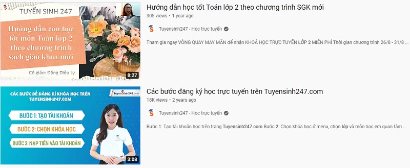 Nhiều bài giảng học toán lớp 2 tại kênh Tuyensinh247. (Ảnh: Tuyensinh247)