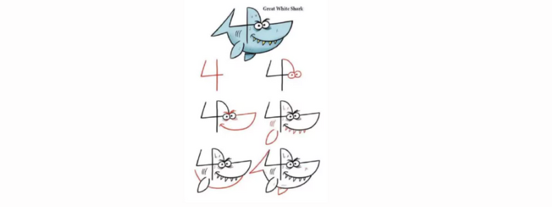 Các bước vẽ con cá mập từ số 4. (Ảnh: Sưu tầm Internet)