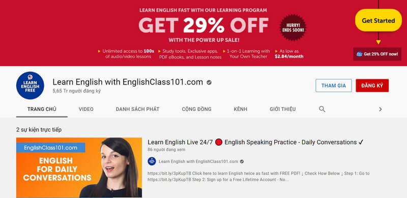 Học Tiếng Anh qua kênh EnglishClass101. (Ảnh: Sưu tầm Internet)