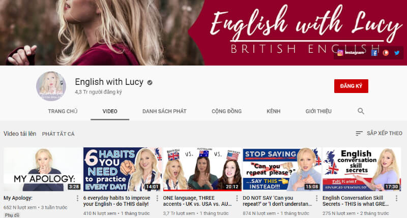 Học Tiếng Anh qua kênh English With Lucy. (Ảnh: Sưu tầm Internet)