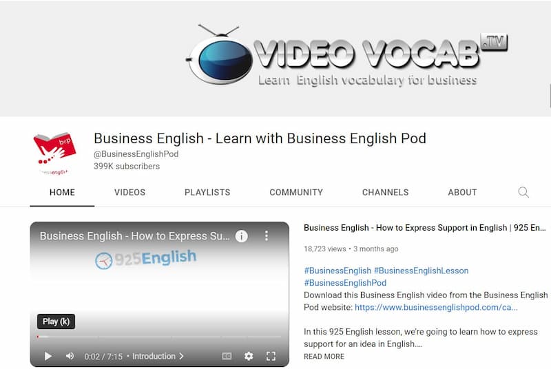 Kênh youtube học tiếng Anh Business English Pod. (Ảnh: Internet)
