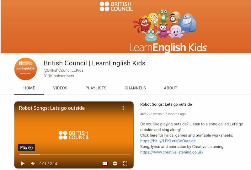 Kênh youtube học tiếng Anh British Council: Learn English Kids. (Ảnh: Internet)