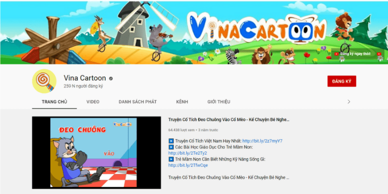 Kênh Youtube Vina Cartoon - Kênh Youtube thuần việt dạy kỹ năng sống cho trẻ (Ảnh: Sưu tầm Internet)