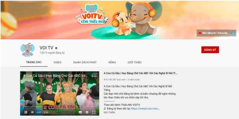 Kênh Youtube VOI TV - Cùng VOI học những kiến thức bổ ích cho bé (Nguồn: Sưu tầm Internet) 