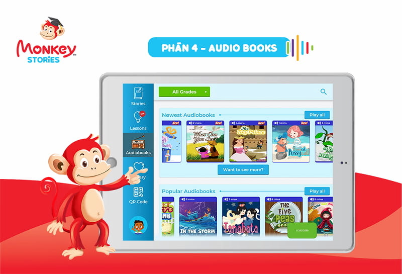 Monkey Stories là ứng dụng dạy tiếng Anh cho trẻ thông qua các câu chuyện tiếng Anh. (Ảnh: Monkey)