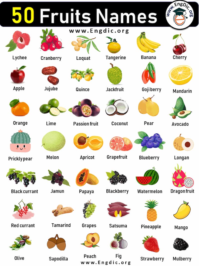 Tổng hợp các loại trái cây bằng tiếng Anh cho trẻ em.  (Ảnh: Internet)