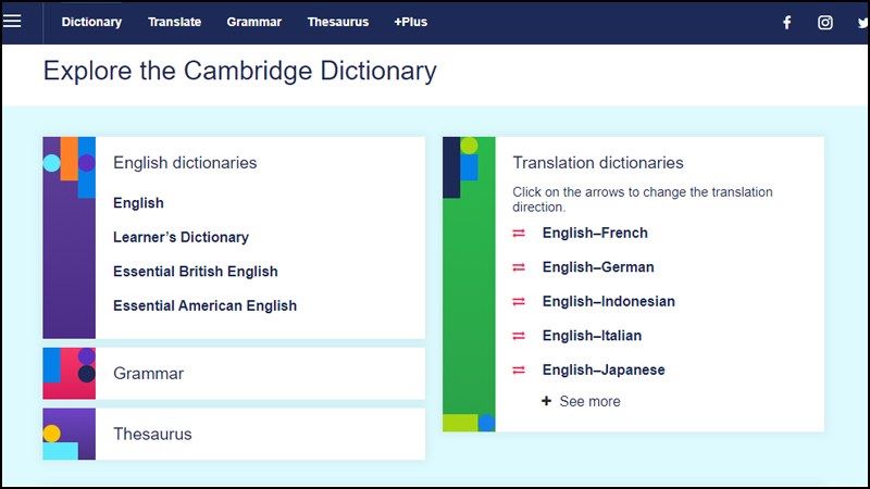Trang web dịch từ Anh sang Việt chính xác nhất của Cambridge.  (Ảnh: Tác giả)