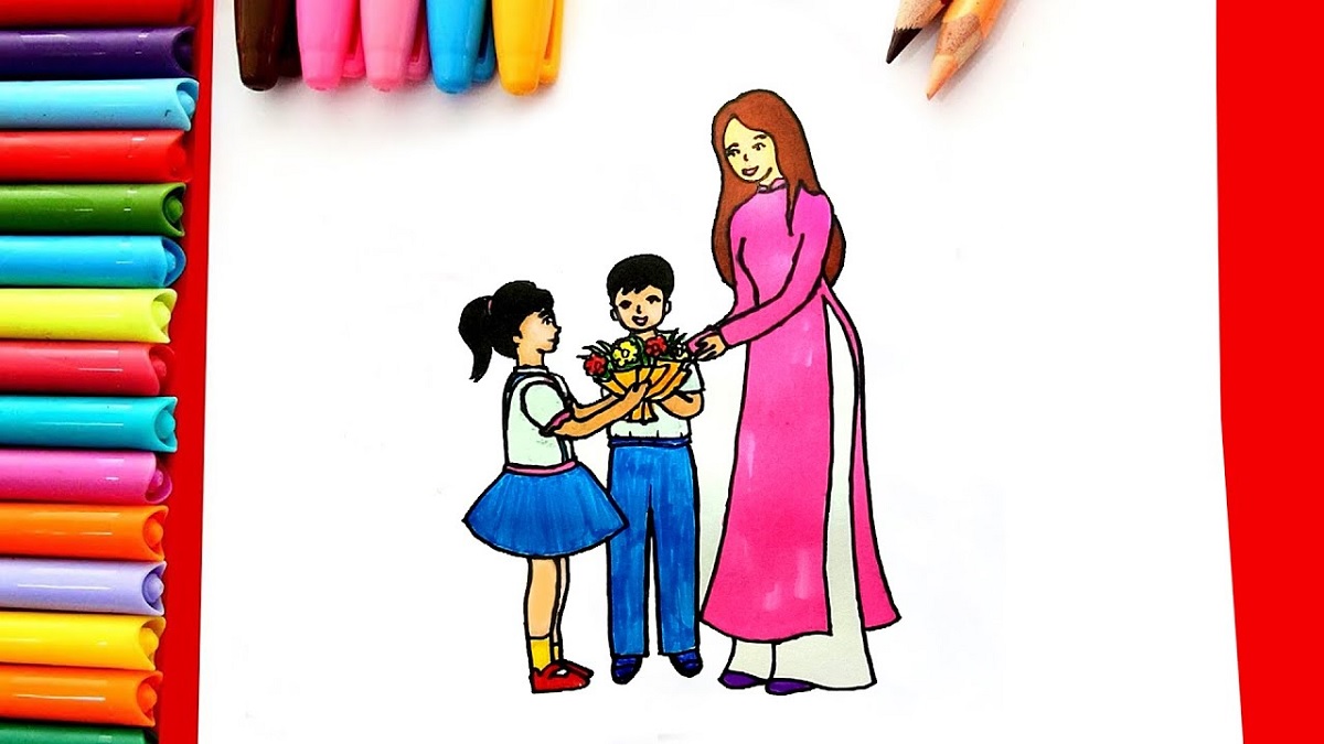 Cách vẽ tranh đề tài ngày 2011 tặng thầy cô đơn giản mà đẹp